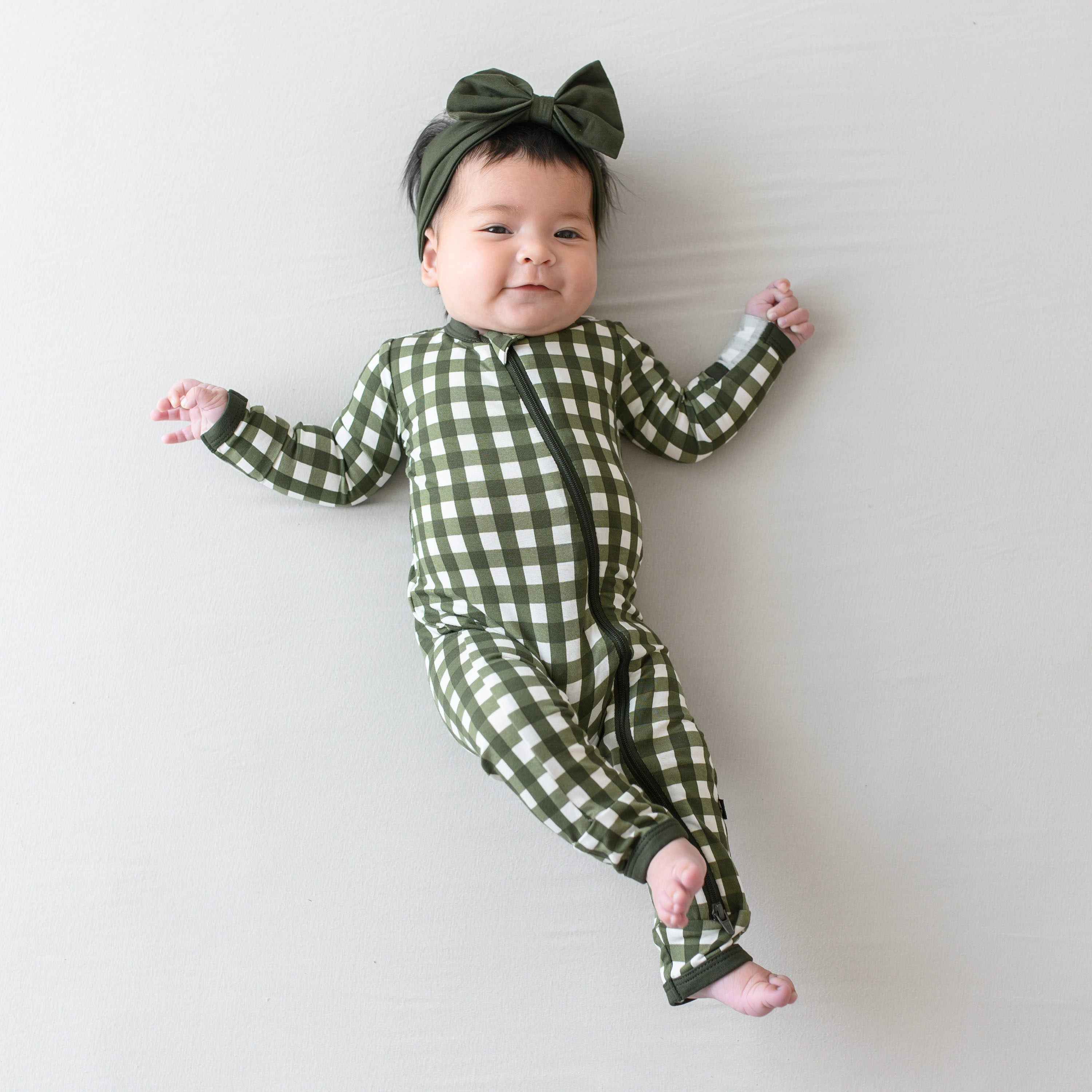 Zippered Romper in Gingham Fir