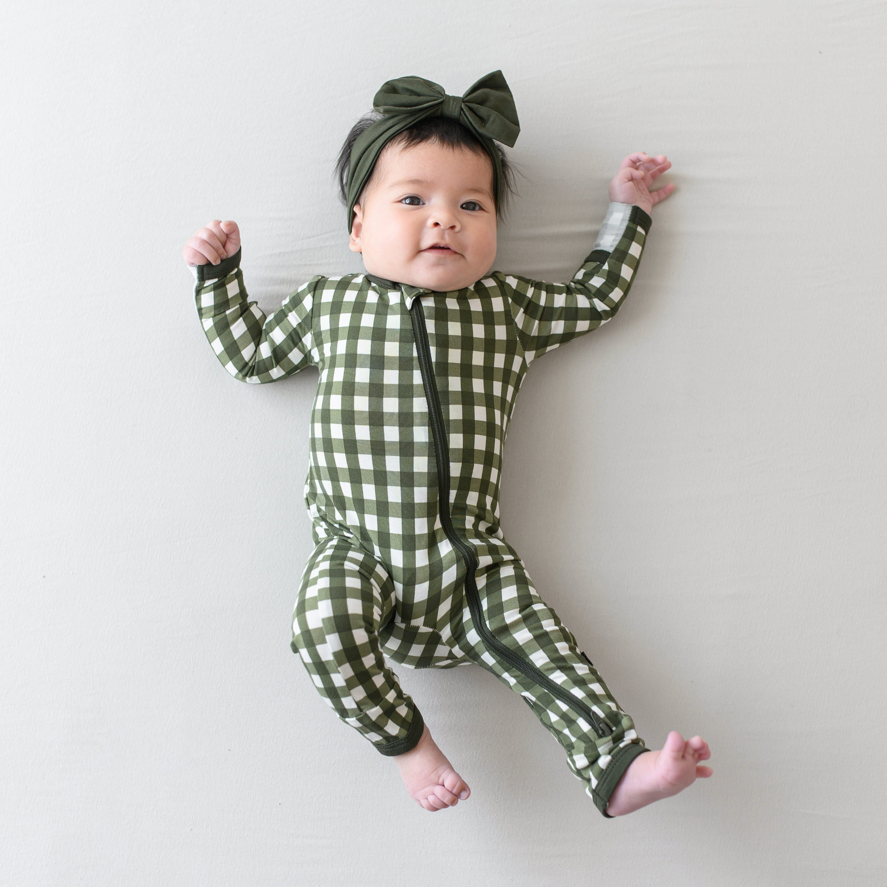 Zippered Romper in Gingham Fir